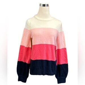 Alya Sweater Women's Pink Navy Cream Color Block Crew Neck Long Sleeve Medium
